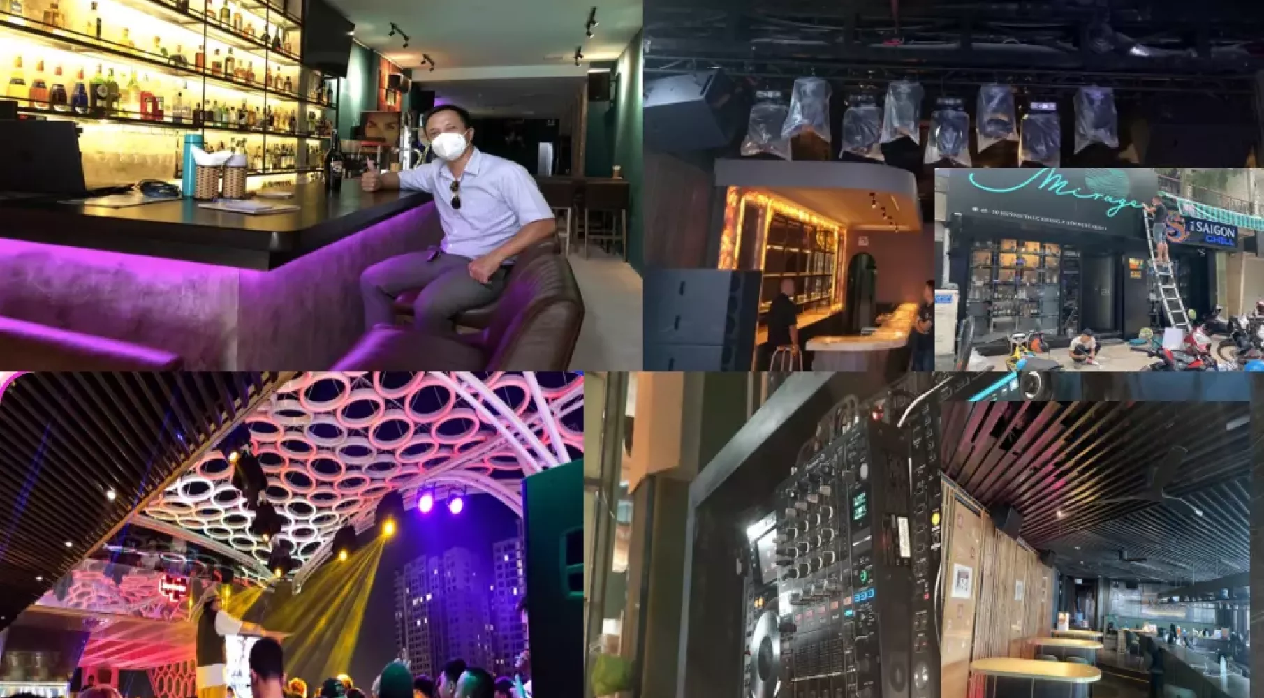 Lắp đặt, thiết kế âm thanh ánh sáng nhà hàng bar, Sky bar nằm trên các tuyến đường trung tâm thành phố HCM như Huỳnh Thúc Kháng, Trần Hưng Đạo, Tôn Thất Thiệp, … Q1
